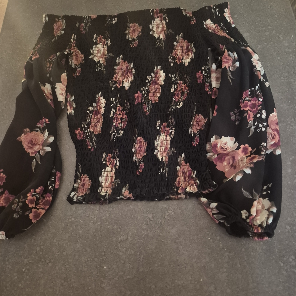 Justify Black Floral Smocked Top